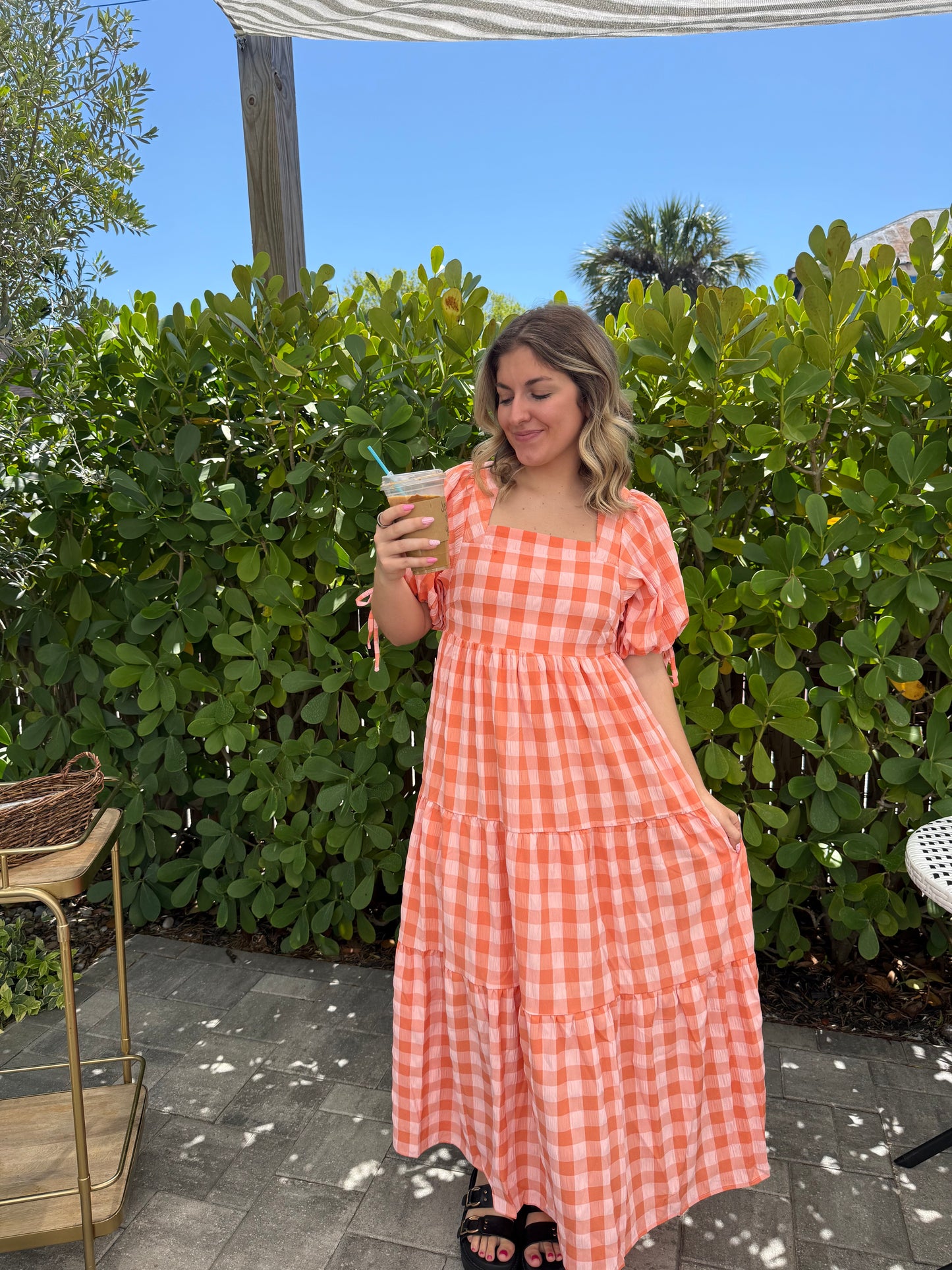 Peachy Gingham Maxi