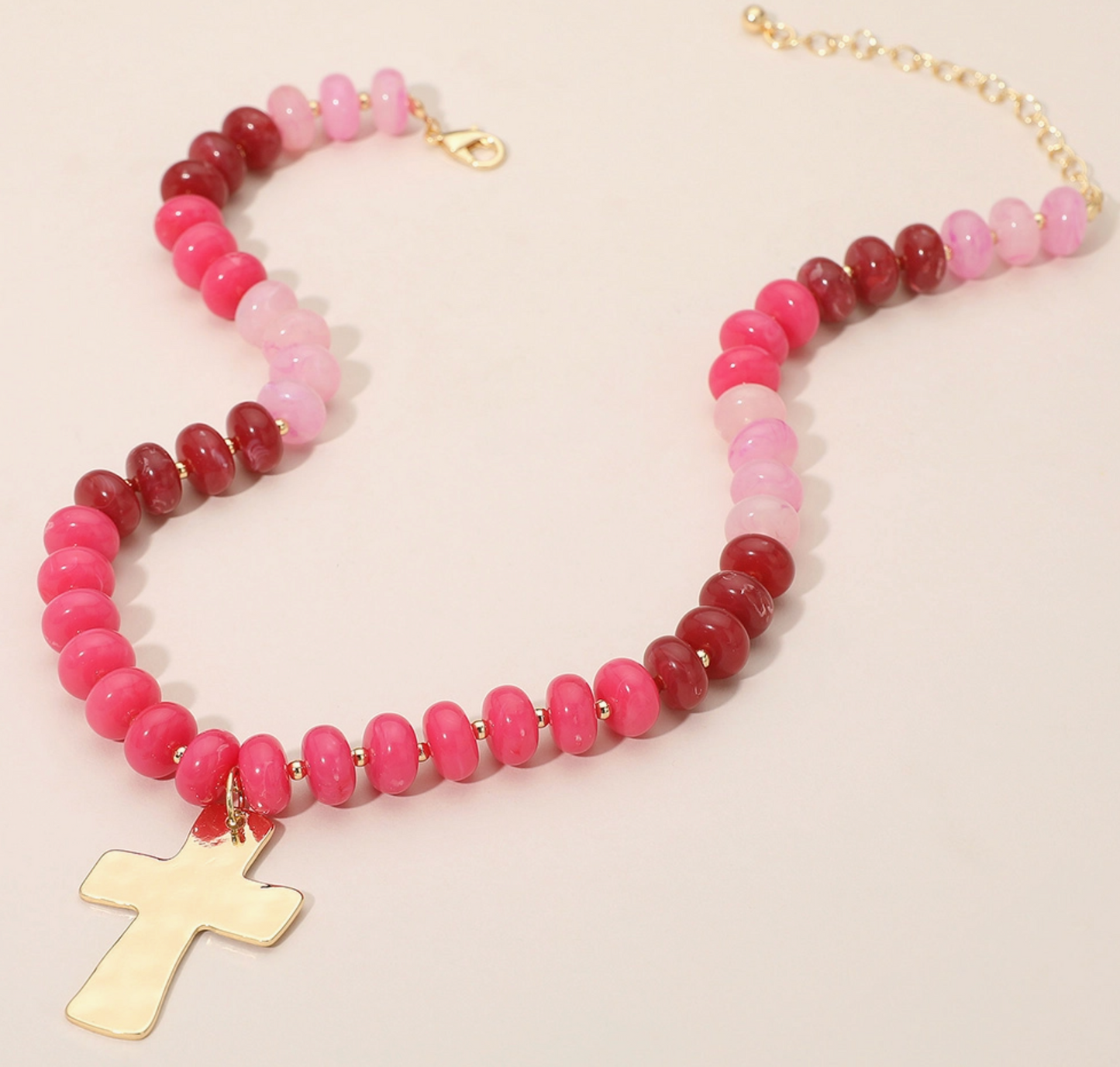 Fuschia Beaded Cross Necklace