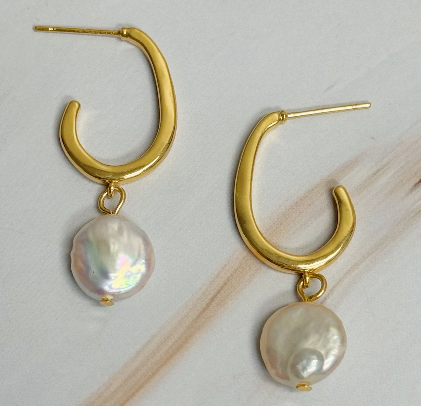 Dangle Pearl Gold Hoop Earrings
