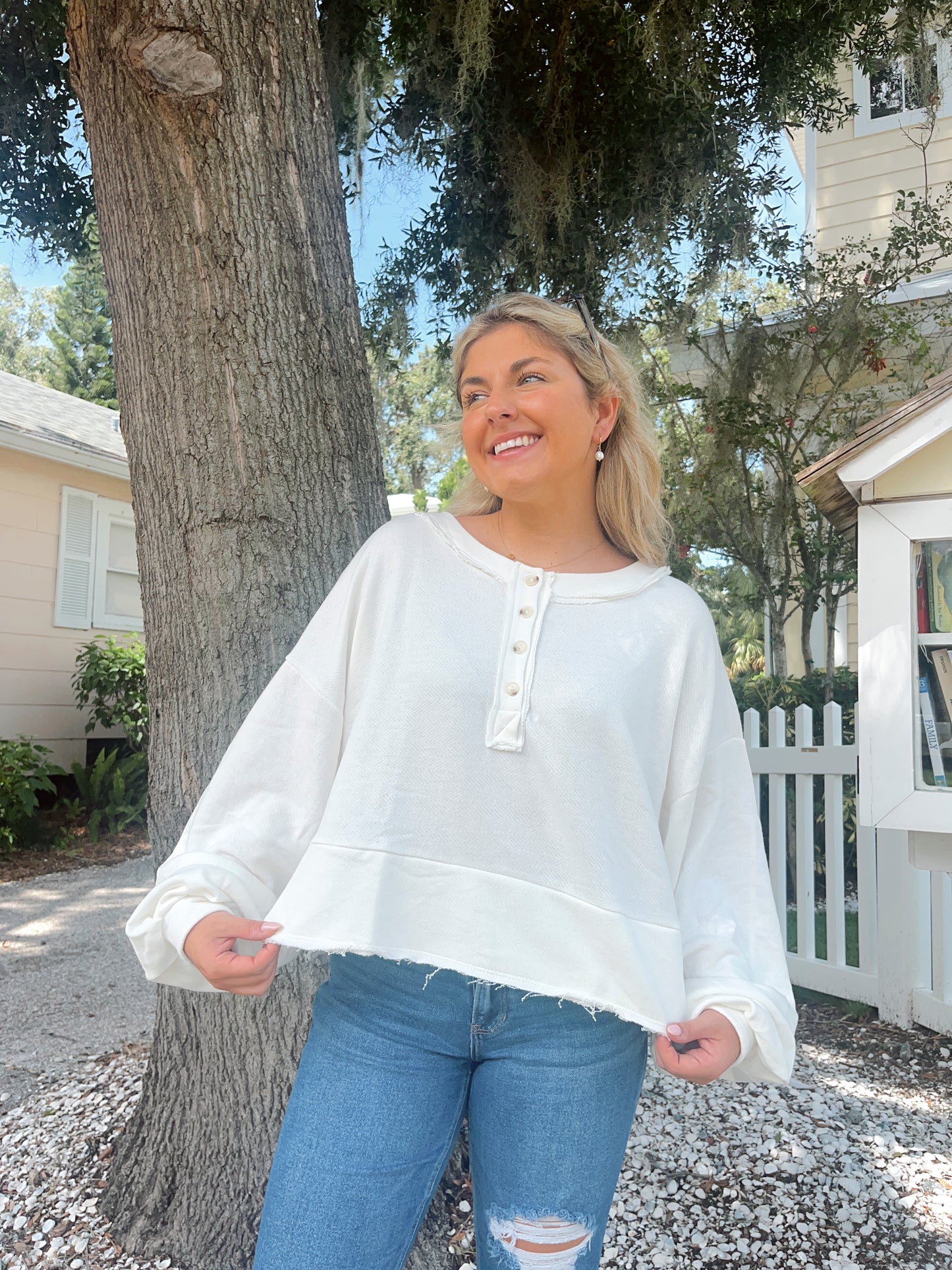 White French Terry Cropped Sweater