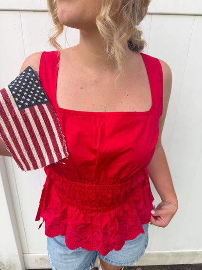 Red Eyelet Tank