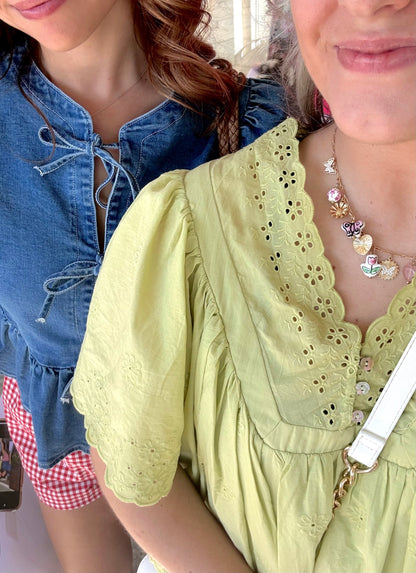 Sage Eyelet Top