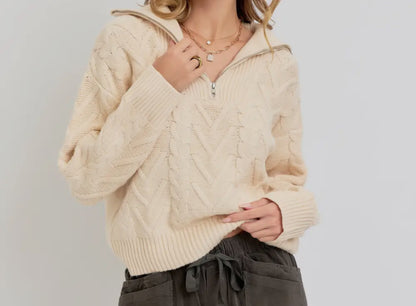 Cream Quarter Zip Sweater