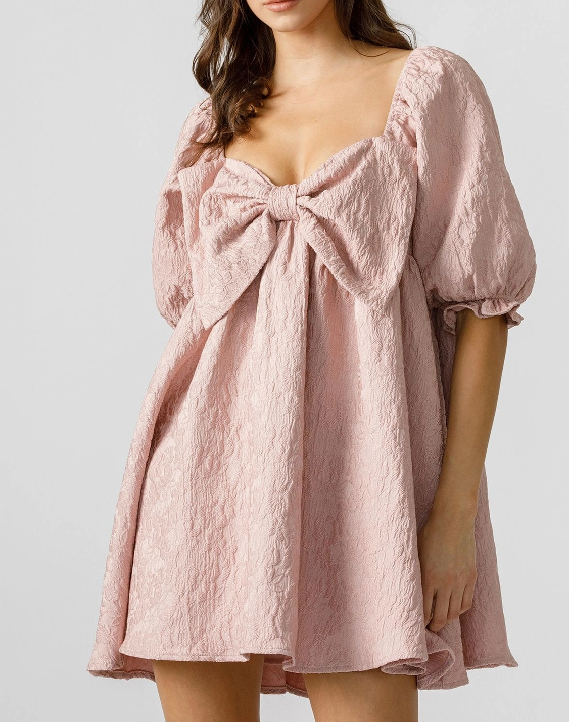 Pink Jacquard Bow Dress