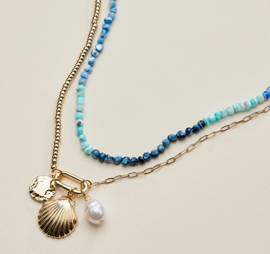 Multi Shell Blue Layered Necklace