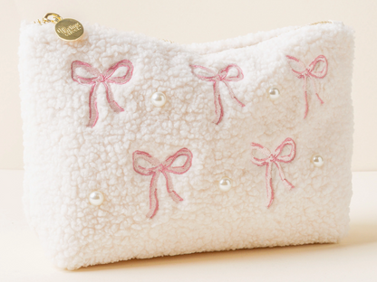 Pink Ribbon Pearl Makeup Bag