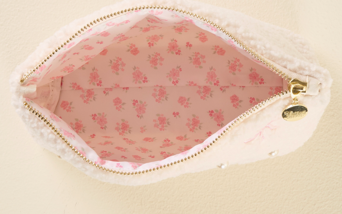 Pink Ribbon Pearl Makeup Bag