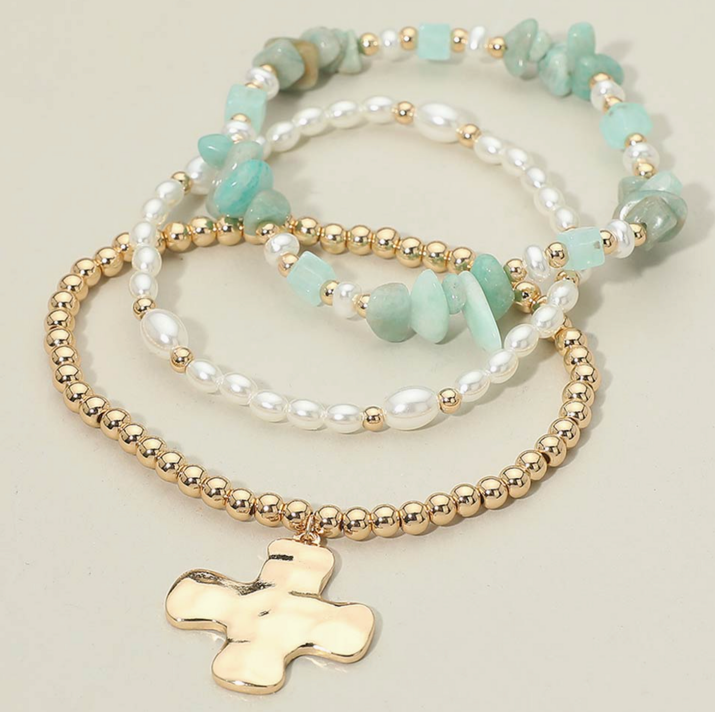 Blue Beaded Cross Bracelet