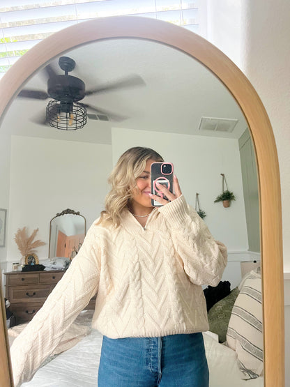 Cream Quarter Zip Sweater