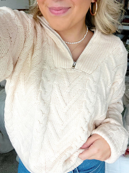 Cream Quarter Zip Sweater