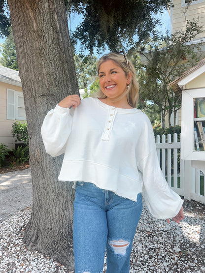 White French Terry Cropped Sweater