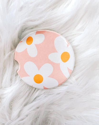 White Flowers Car Coasters