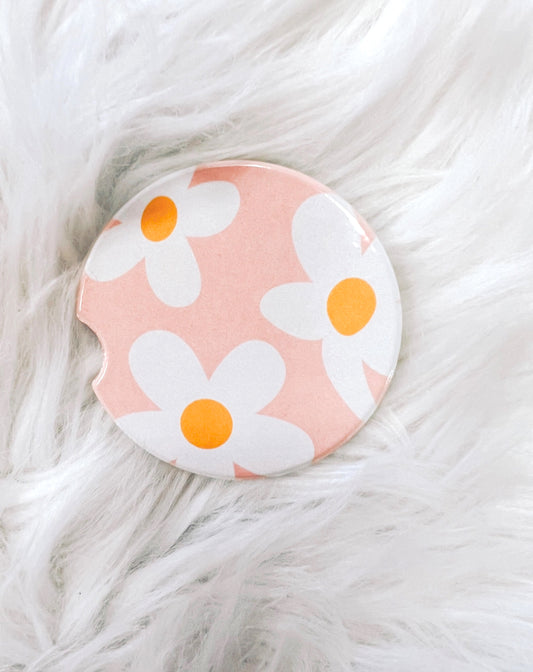 White Flowers Car Coasters