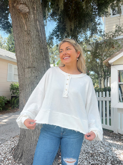White French Terry Cropped Sweater
